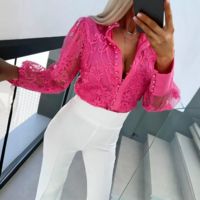 Women'S Pearl Button Long Sleeved Lace Shirt - Thumbnail 3