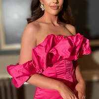 Dark pink Sheath Off the Shoulder Ruffles Homecoming Dress - Thumbnail 1