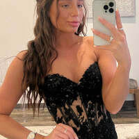 Black Sheath Sweetheart Long Satin Prom Dress with Slit - Thumbnail 2