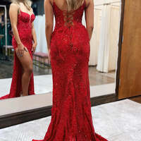 Stunning Mermaid Spaghetti Straps Appliques Prom Dress with Slit - Thumbnail 2