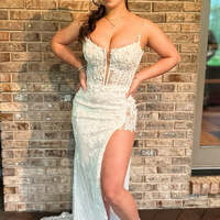 Stunning Mermaid Spaghetti Straps Appliques Prom Dress with Slit - Thumbnail 6