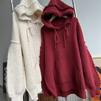 Tassel hooded soft waxy sweater - Thumbnail 5