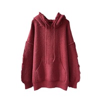 Tassel hooded soft waxy sweater - Thumbnail 7