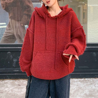Tassel hooded soft waxy sweater - Thumbnail 1