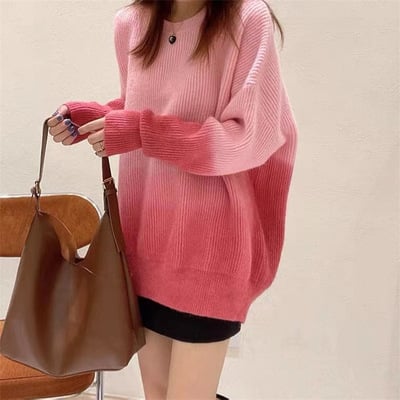 Gradient color round neck pullover sweater