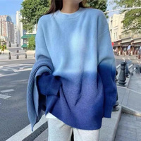 Gradient color round neck pullover sweater - Thumbnail 2