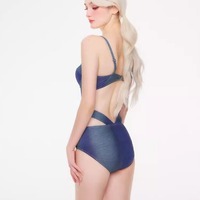 Flroal Blue Cut-out Swimsuit - Thumbnail 3