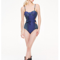 Flroal Blue Cut-out Swimsuit - Thumbnail 2