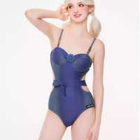 Flroal Blue Cut-out Swimsuit - Thumbnail 1