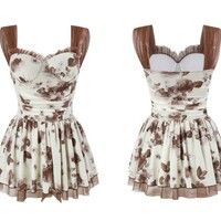 Khaki Floral Print Swimming Dress - Thumbnail 6