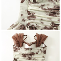 Khaki Floral Print Swimming Dress - Thumbnail 7