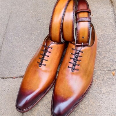 Best christmas men's hand stitch two tone derby style leather shoes