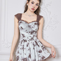 Khaki Floral Print Swimming Dress - Thumbnail 3