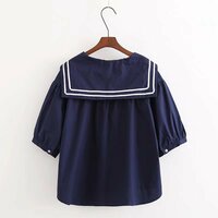 Sweet navy collar splicing loose pullover short-sleeved babydoll blouses - Thumbnail 3