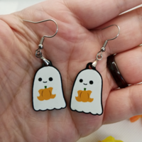 Cute Halloween Ghost Holding A Pumpkin Earrings - Thumbnail 1