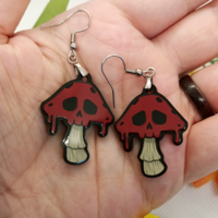 Spooky Skull Mushroom Acrylic Earrings - Thumbnail 1