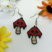 Spooky Skull Mushroom Acrylic Earrings - Thumbnail 2
