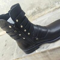 Crafted Leather Bespoke Dress Shoes Black Calf Leather Triple Buckle Strap Ankle High Military Boot - Thumbnail 2