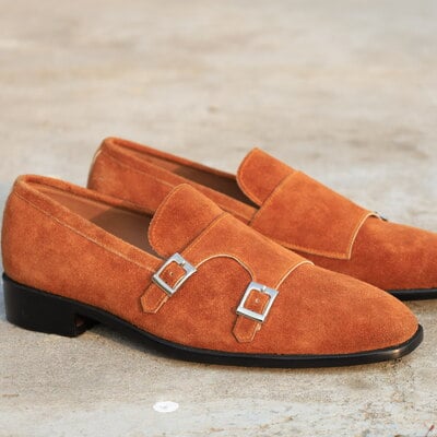 crafted leather classic suede leather double monk strap loafers dress shoes - Thumbnail 4