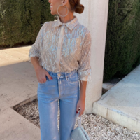 Elegant Black Sequin Long Sleeved Shirt - Thumbnail 1