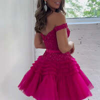 A Line Tulle Tiered Short Homecoming Dress - Thumbnail 1