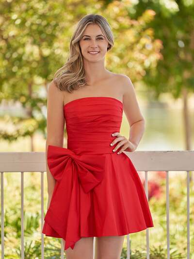 A-Line Red Strapless Mini Homecoming Dress with Bow