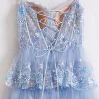 Princess Off the Shoulder A-Line Corset Prom Dress with Lace Ruffles - Thumbnail 1