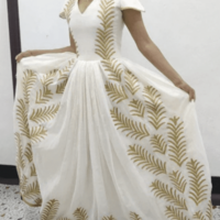 V Neck Prom Dresses with Gold Appliques  - Thumbnail 1