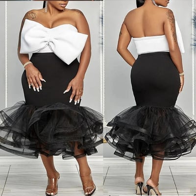 Plus size prom dresses with big bowknot - Thumbnail 1