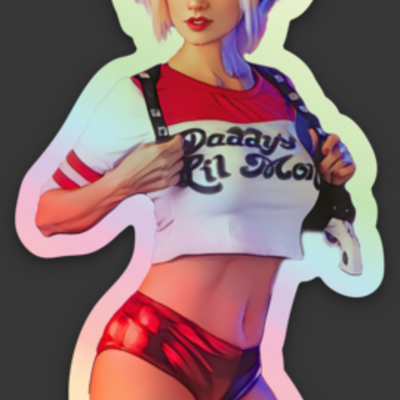 Harley quinn 1-73" x 3" holographic sticker