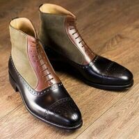 Rounded Cap Toe Magnificiant Leather Multi Color Lace Up Men High Ankle Boots - Thumbnail 4