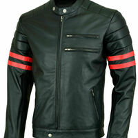 Men's Black Leather Jacket Biker Motorcycle Real Lambskin Coat - Thumbnail 1