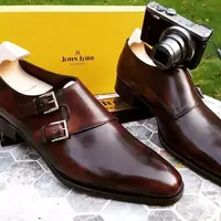 Handmade Men's Brown Cowhide Leather Double Monk Plain Toe Formal Dress Shoes - Thumbnail 4