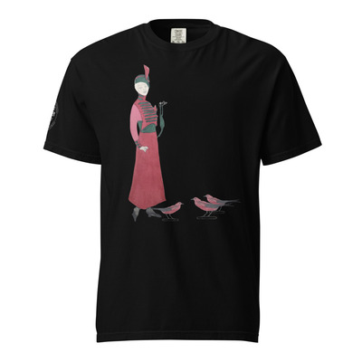 Cleo harper red lady unisex garment-dyed heavyweight t-shirt with printed sleeve