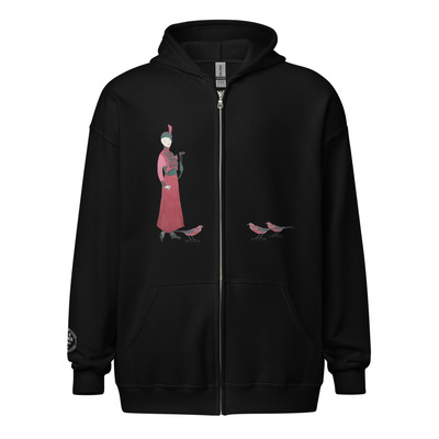 Cleo harper red lady unisex heavy blend zip hoodie with embroidered wrist