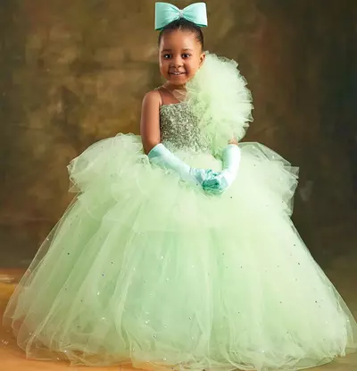 Mint Crystals Flower Girl Dresses Ball Gown Tulle Beaded Flower Vintage Little Girl Peageant Birthday Christening Dress Gowns