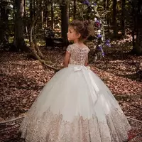 Flower Girl Dresses Princess Ball Gown Off Shoulder With Hand Made Butterfly Flowers Puffy Kids Toddler Pageant Gown - Thumbnail 1