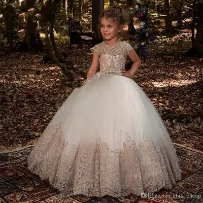 Flower girl dresses princess ball gown off shoulder with hand made butterfly flowers puffy kids toddler pageant gown - Thumbnail 2