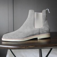 Outstanding Handmade Men's Gray Chelsea Ankle Boot Crepe Sole - Thumbnail 1