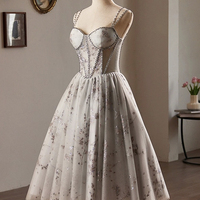 Gray Tulle Sequins Short A-Line Prom Dress - Thumbnail 2