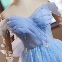 Blue Tulle Off the Shoulder A-Line Party Dress - Thumbnail 2