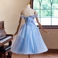 Blue Tulle Off the Shoulder A-Line Party Dress - Thumbnail 3