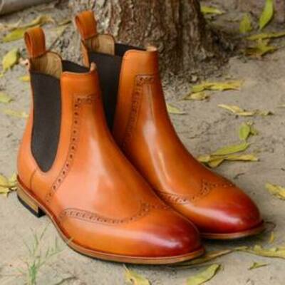 Classic handmade men chelsea wingtip style boot