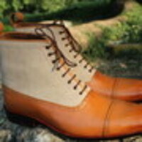 Bespoke Handmade Beige Suede Tan Leather Ankle High Lace up Boot - Thumbnail 1