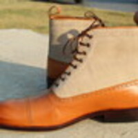 Bespoke Handmade Beige Suede Tan Leather Ankle High Lace up Boot - Thumbnail 3