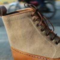 Bespoke Handmade Beige Suede Tan Leather Ankle High Lace up Boot - Thumbnail 4