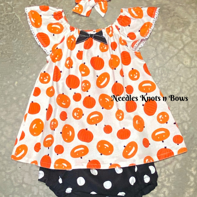 Girls pumpkin halloween dress, baby girls and toddlers fall outfit - Thumbnail 1