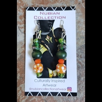 ORANGE & GREEN ME🐍🧡💚 READY-MADE EARRINGS By Nubian Collection Artwear 🎨 - Thumbnail 1