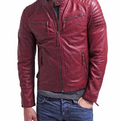 Mens leather jacket stylish genuine lambskin motorcycle bomber biker