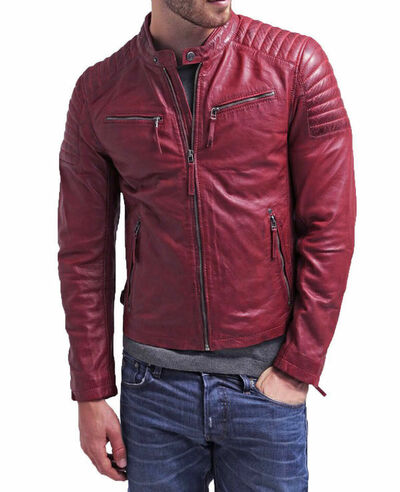 Mens Leather Jacket Stylish Genuine Lambskin Motorcycle Bomber Biker